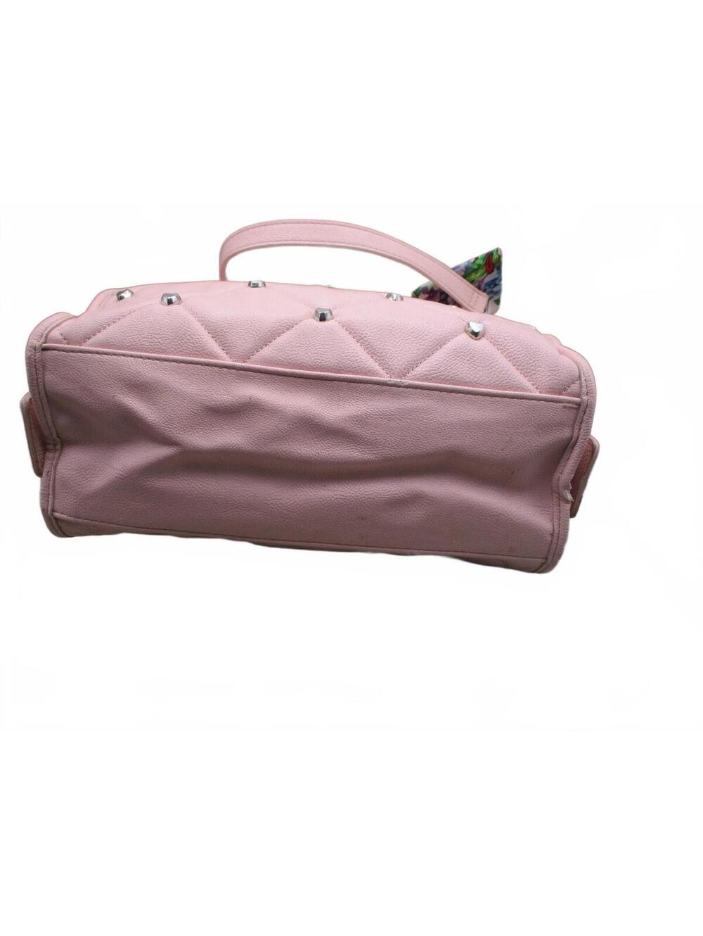 Betsey Johnson Pink Quilted Heart Stud Satchel Shoulder Bag with Floral Scarf - Picture 5 of 8